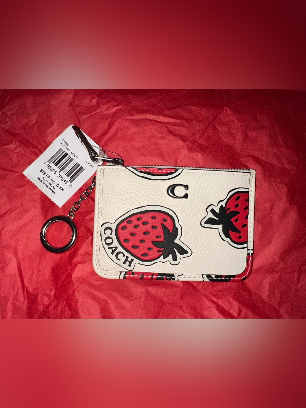NWT Coach Strawberry Pebbled Leather Mini Skinny ID Case